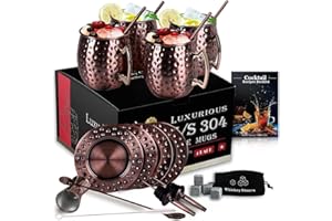 ‎YOBANSA Yobansa Edelstahl, 510gram,4er Set Moskauer Mule Becher,Cocktailgläser Geschenkset mit Untersetzer, Cocktail Strohhalmen, Löffel, Reinigungsbürste (Bronze02)