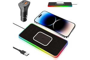 PNGOS Induktive Ladestation Auto 15W Wireless Charger Auto Beleuchtetes Umgebungslicht Mit 40W Autoladegerät für iPhone 14/13/12, Samsung S10/S9/S8