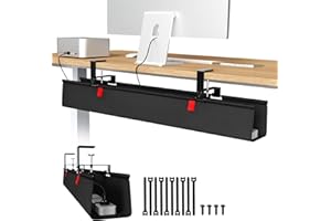 Univivi Under Desk Cable Management Tray, 36" No Drill Desk Cable Tidy Tray for Wire Management, Clamp/Screw Mount Cord Organiser Desk, Sturdy Waterproof Fabric Cable Basket for Office and Home