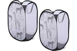 Hwtcjx Faltbarer Wäschekorb 2 Stück, Pop-up Wäschekorb Klappbar mit Mesh 30x30x48cm, Laundry Baskets mit Griffen Faltbarer Stoffkorb Pfandflaschen Sammelbehälter (Schwarz)