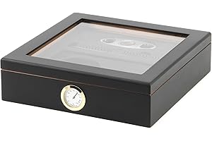 BigSmoke Zigarren Humidor Set - Zigarrenkiste mit Zedernholz, Befeuchter, Hygrometer, Aschenbecher & Zigarrenschneider - Luftdicht, Glasdeckel, Trennwand & Metallscharniere - 30 Zigarren - Schwarz