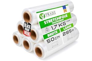 V1 TRADE Film Etirable Demenagement - 6 Rouleaux Film Palette Transparent 50cm x 285m - Plastique Protection pour Colis et Meubles