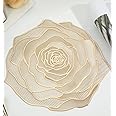 Kiwilon Placemats for Dining Table Set of 6 | Golden Place Mats | Decorative Rose-Shaped Heat Resistant Table Mats for Home, Home & Resturants