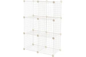 Amazon Basics 6 étagères de rangement empilables cubique en grillage métallique, 66 x 32 x 96.5 cm, blanc