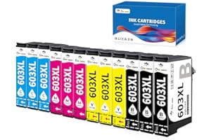 OINKWERE 603XL Cartuchos de Tinta Compatibles con Epson 603 603XL Cartuchos 12 Paquetes para XP-2100 XP-2105 XP-2150 XP-3100 XP-3150 XP-4100 WF-2810 WF-2820 WF-2830 WF-2835 WF-2850