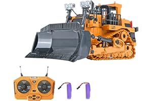HUIOP RC Bulldozer 1/24 2.4GHz 9CH RC Camion de Construction Ingénierie Véhicules Jouets Éducatifs pour Enfants avec Musique Légère 2 Batterie,Bulldozer RC