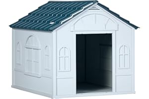 PawHut Weather-Resistant Dog House, Puppy Shelter for Medium Dogs - Blue