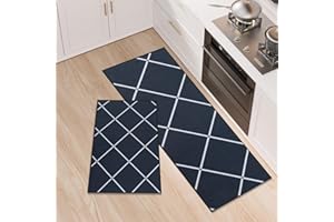 LY4U Kitchen Rug Set of 2, Washable Kitchen Floor Mats, Non-slip Runner, Absorbent Floor Mat for Entryway and Home Decoration Office, 43x75+43x120cm, Black