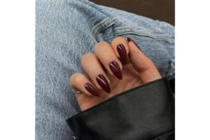 SXVME Dark Red False Nails Medium, Burgundy Red Press on Nails Almond Solid Color Full Cover Fake Nails Medium Stiletto Berry Maroon Stick on Nails for Women DIY Nail Art 24 Pcs