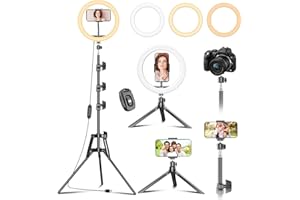 PEYOU 12" Aro de Luz con Trípode, Control Remotode y Trípode de Sobremesa de 60", Aro de Luz Ajustable con 3 Modos de Iluminación y 10 Niveles para TikTok, Maquillaje, Selfie, Youtube, Twich Live