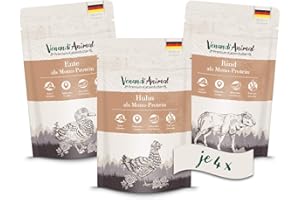 Venandi Animal - Pienso Premium para Gatos - PAQUEE DE Prueba I 4*Pollo, 4*Pato, 4*Ternera - Completamente Libre de Cereales - Pouches 12 x 125 g