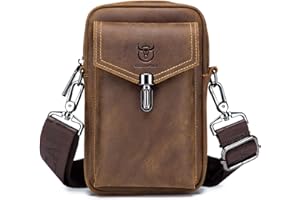 UBORSE Genuine Leather Waist Bag Pack Men’s Crossbody Pouch Vintage Phone Wallet for Sports Hiking Camping Purse