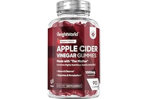 WEIGHTWORLD Gummies Vinaigre de Cidre avec la Mère 1000mg, 90 Gummies Keto & Vegan pour 45 Jours, Alternative au Morosil, Vinaigre de Cidre de Pomme Complexe Enrichi en Vitamine C, B6, B9, B12 et Betterave