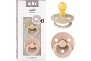 BIBS Colour Smoczek, 2 szt., Bez BPA, Okrągły kształt gumowej główki. Lateks z kauczuku naturalnego, Rozmiar 1 (0-6 miesięcy), Vanilla/Blush