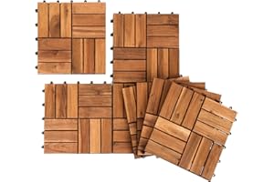 Herrselsam Holzfliesen Terrassenfliesen, 30x30 cm Holzfliesen aus Akazien Holz, 12 Latten Fliese 1m², Bodenfliesen geeignet als Terrassenfliesen und Balkonfliesen(22 Stück)