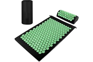 Magrimaxio Akupressurmatte mit Kissen, Akupunktur Matte, Stachelmatte, Akupunkturmatte mit Tragetasche, Nagelmatte Set zur Entspannung für Massage, Schmerzlinderung, Tressabbau, Meditation (Grün)