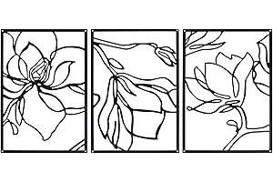 XIAOMAGG Decorazione da parete minimalista in metallo, linea astratta, da donna, decorazione estetica da parete, set per camera da letto, decorazione da parete per ufficio (3 pezzi, pianta nera)