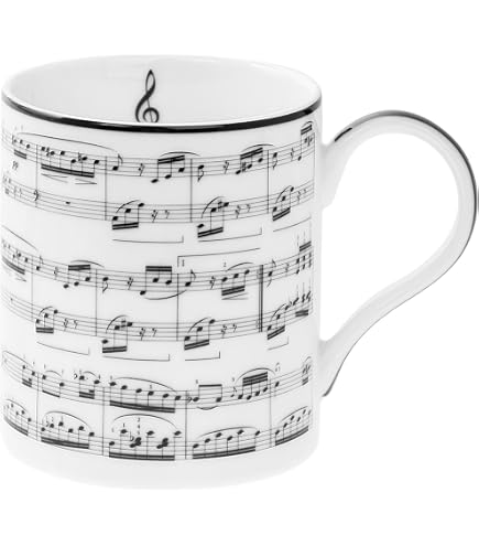 Mugesh Espresso-Set 'Vivaldi' – 2 Tassen & Unterteller In Weiß, Notenmotiv, Spülmaschinengeeignet