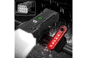 YIYIKU Bike Lights Front And Back with Buzzer,2024 Upgrade Super Bright 9500 Lumen 12 LED Bicycle Light Set with USB Rechargeable, IPX5 Waterproof,5+4 Modes Cycle Lights For Night Riding