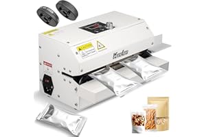 Hanchen Automatic Sealing Machine With Printing Wheel, 10mm Bag Sealer Continuous Heat Sealer Machine for Plastic Bag, Foil Bag, Kraft Paper Bag