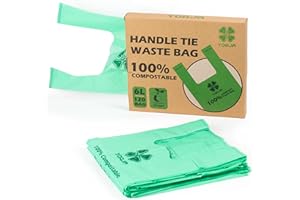 YORJA 6L Compostabile Sacchicon Manici Facili da Annodare 120 pezzi, 100% Biodegradabile Sacchetti Umido Piccoli con Europe EN13432 & ASTM D6400 Certificato