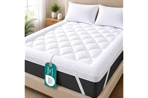 Linens World Mattress Topper Double Bed 10cm Thick, Quilted Super Soft Microfiber Topper, 1200GSM Fiber Fill, Washable with S