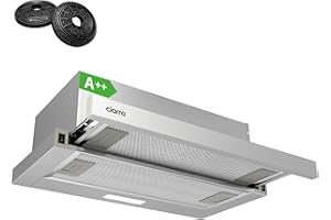 CIARRA AWS6906D A++ Flachschirmhaube Dunstabzugshaube 60 cm Umluft 370 m³/h mit CBCF002X2 Aktivkohlefilter Integrierte Flach Einbau Abluft Abzugshaube Silber