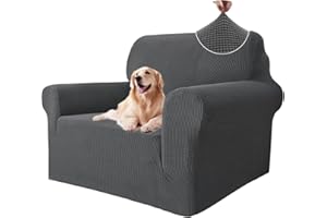 ‎YSTYLE Ystyle Sofa überzug 1 Sitzer Mit Armlehne, Stretch Sofabezug rutschfest, Modern Sofa Cover Für Hunde Haustiere, Atmungsaktiv Couch überzug Mit Elastic Bottom, Grau