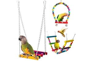 JISRKP 3 Pack Budgie Toys, Cockatiel Toys Bird Toy, Colorful Wooden Budgie Swing, for Chewing, Climbing, and Hanging in Bird Cages - Ideal for Parakeet, Cockatiel, Lovebird