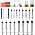 Syringe Set with Blunt Needle, 1ml 3ml 5ml 10ml 20ml Syringes with 14g 15g 16g 18g 20g Blunt Needles and Syringe Cap for DIY Craft Glue Refill Industrial Use (80pcs)
