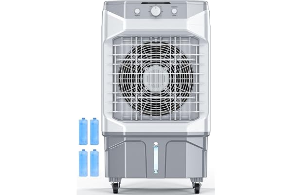 HIFRESH Air Cooler for Room Cooling, 29Ft Powerful Air Throw Portable Fan, 20L Ice Chamber, 3-Side Honeycomb Pads, 4 Ice Packs, Auto Rotation, Personal Air Cooler for Home, Low Power Consumption