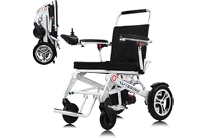 WISGING 32 Kilometer Fahrstrecke Leicht Faltbar Wetterfestes Elektrisches Rollstuhl, Tragbare Mobilitätsrollstuhl, Leistungsstarke Motoren, Alles Gelände (Weiß, Standard)