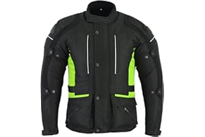 Sterling Sports® Mens Motorcycle Jacket Motorbike Clothing for Summer and Winter Waterproof Mens Textile CE Armoured Cordura Polyester Men's Jackets (Black Fluorescent, XL)