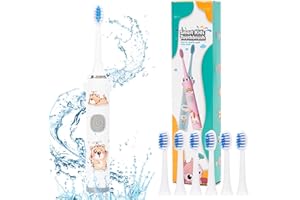 ZOUWEL Electric Toothbrushes, Electric Toothbrush Kids, Battery Operated Kids Toothbrushes with 6 Toothbrush Heads for Travel (White)