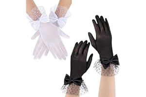 XNIVUIS Lot de 2 paires de gants courts élégants en dentelle pour femme - Gants de mariée avec nœud - Gants d'opéra vintage pour femmes et filles - Pour soirée, mariage, thé, bal de fin d'année,