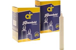 AR Candles - Unscented White Household Candles 11.8cm – 2 Packs of 20 (Total of 40) – Shabbos/Shabbat Candles for Power Cuts, Emergency, Prayer, Vigil, Church, Long Burning, Decorative Daily Use