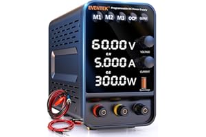 Labornetzteil, Eventek Programmierbares Labornetzgerät 60V 5A, Hochpräzises 4 stelliger LED Anzeige, 5V/3.6A USB-Anschluss Labor DC-Stromversorgungen (Gebereinstellknopf/Ausgangsschalter)