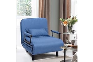 CASART. Folding Sofa Bed, 3-in-1 Convertible Recliner Chair with Pillow and Caster, Indoor Single Sleeper Guest Bed Lounge Futon Couch for Home Office Bedroom Living Room (Blue)