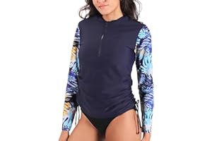 MASOCIO T Shirt Anti UV Femme à Manche Longueet et Fermeture éclair 1/4 Vêtements UPF 50+ Rashguard Surf Natation Plage Séchage Rapide