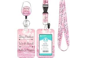 DUOUPA Etui na dowód osobisty z tasiemką, wyciągany breloczek do kluczy, smycz na klucze z karabińczykiem, dla kobiet, nauczycieli, pielęgniarek, lekarzy, studentów (różowe morze)