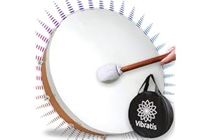 VIBRATIS Tambour Chamanique 31 cm, Fabriqué à la Main en Peau de Buffle, Fabrication Traditionnelle Amérindienne, Garantie 3 Ans