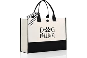 Leebbsin Dog Mum Gifts for Women- Dog Mum Bag- Dog Mum Christmas Birthday Gifts, Dog Lovers Gifts for Women, Dog Gifts for Women, Cute Practical Canvas Tote Bag for Shopping Beach, 17” x 6.7” x 12.5”