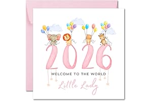 Printperfect - 2026 New Baby Card Baby Girl Welcome To The World - New Arrival Card - Congratulations On Your New Baby - Niece/Goddaughter - Grandaughter - Girls - Born in 2026 (2026)