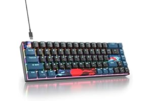 SbocKeeb 65% Tastiera Meccanica Gaming, 68 Tasti Compact Mini Tastiera 60 Percento Retroilluminazione LED,Cablato Tastiera Gaming USB, Americana QWERTY, per PC, Mac, Office, Gaming