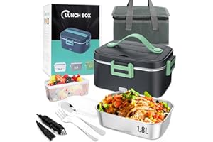 Aytop Fiambrera Electrica 3 en 1, 12V/24V/220V Fiambrera Termica para Coche Camión Trabajo 1.8L Taper Electrico para Comida en Acero Inoxidable, Calentador Comida con Cubiertos y Bolsa Aislamiento