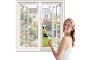 WENT Moustiquaire Fenetre Magnetique 115x155 cm, Moustiquaire pour Fenêtre Avec Ouverture au Centre Qui se Ferme Automatiquement, Blanc