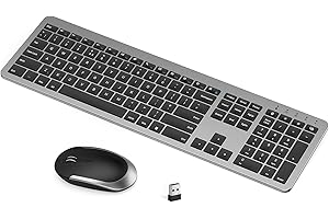 seenda Rechargeable Wireless Keyboard and Mouse, SK38-3 Ultra Slim Quiet USB Keyboard and Mouse Set for Windows Laptop PC, Full-Size QWERTY UK Layout, Black and Grey
