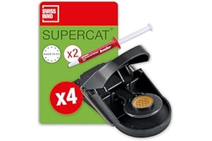 SWISSINNO Trampa para Ratones SuperCat - Pack 4 Trampas + 2 Jeringas de Cebo - Captura Potente y Recarga Fácil - Trampas Reutilizables