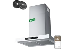 CIARRA CBCW6102 Cooker Hood 60cm Wi-Fi App Touch Control with CBCF003 Carbon Filters Chimney Vent Hood 600mm with Dimmable LED Lights Ducting&Recirculating Kitchen Extractor Fan-White