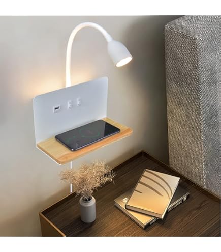 Applique Da Parete Con USB - Lampada Da Letto Moderna In Tessuto Con Presa Di Ricarica - Foto 2